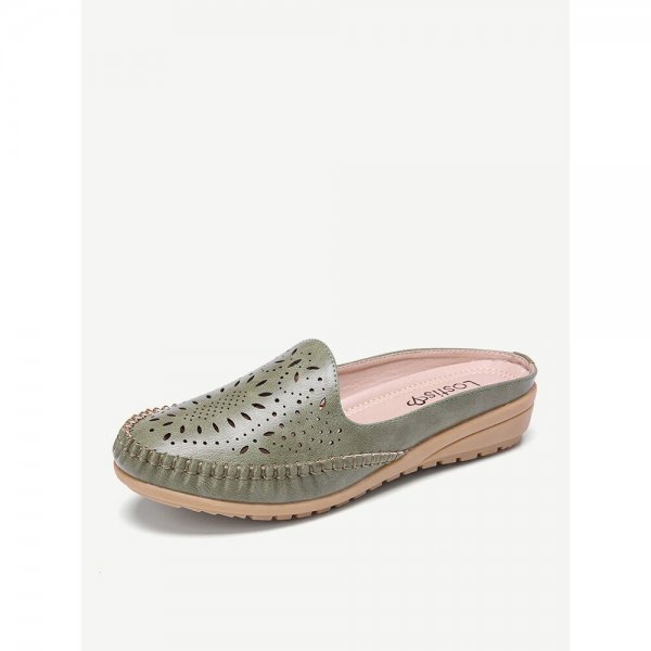 Handmade Stitching Non Slip Hollow Out Easy Slip On Backless Flats