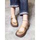 Women Casual Knotted Hook Loop Wide-toe Shoes Leaf Hollow Design Flats