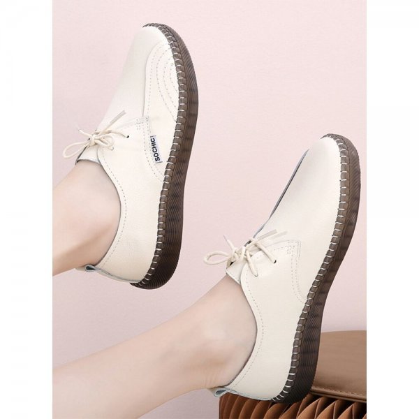 Women Brief Solid Color Slip-on Stitching Round Toe Flat Loafers Shoes