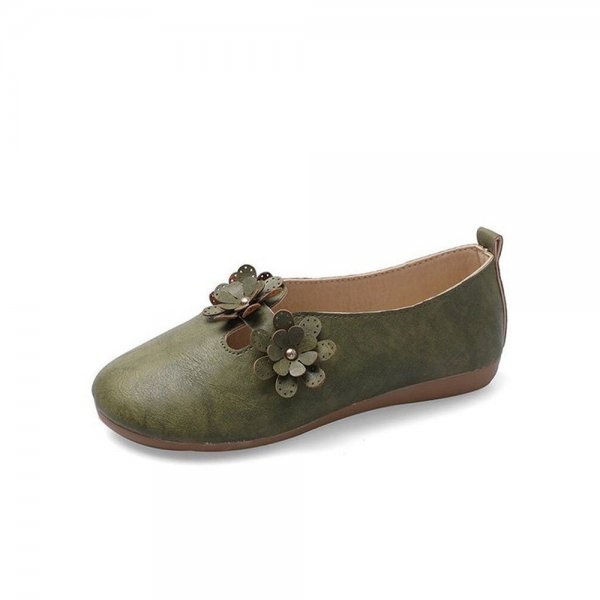 Women Retro Flower Decor Casual Soft Round Toe Slip-on Flats