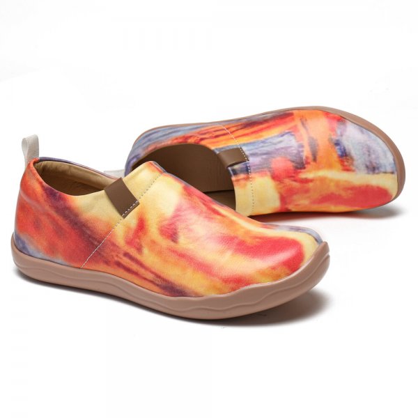 Women Sunset Pattern Slip Resistant Outdoor Comfy Slip On Flats