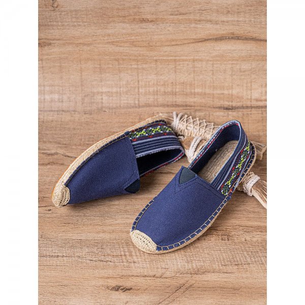 Ethnic Splicing Colorful Striped Linen Comfy Breathable Slip On Casual Espadrille Flat Shoes