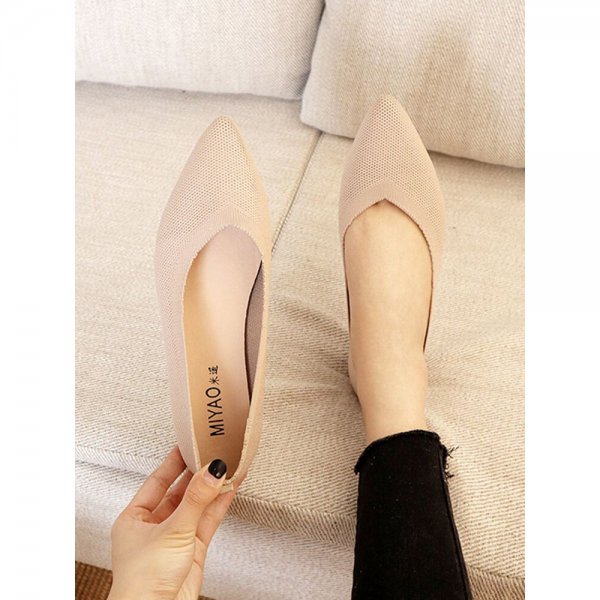 Women Pointed Toe Soft Solid Color Ballet Shoes Casual Shallow Slip On Knitted Flats