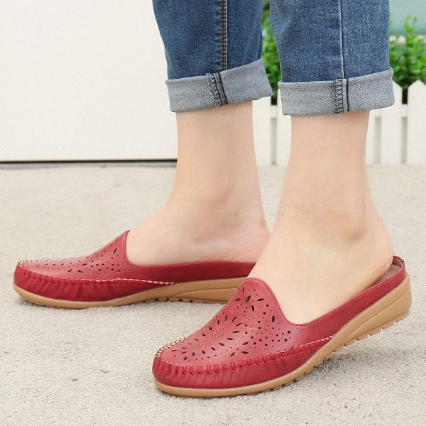 Handmade Stitching Non Slip Hollow Out Easy Slip On Backless Flats