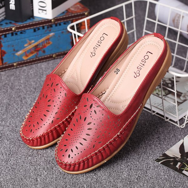 Handmade Stitching Non Slip Hollow Out Easy Slip On Backless Flats