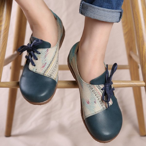 Bowknot Lace Up Printing Slip Resistant Casual Flat Shoes