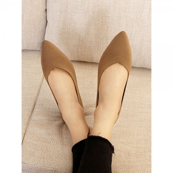 Women Pointed Toe Soft Solid Color Ballet Shoes Casual Shallow Slip On Knitted Flats