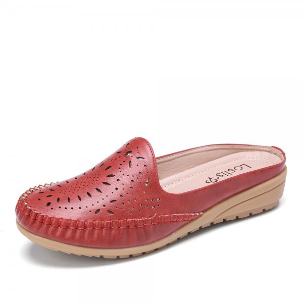 Handmade Stitching Non Slip Hollow Out Easy Slip On Backless Flats