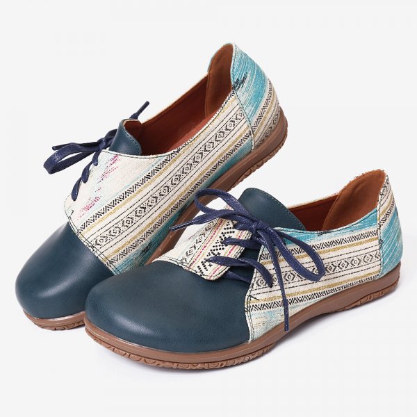 Bowknot Lace Up Printing Slip Resistant Casual Flat Shoes