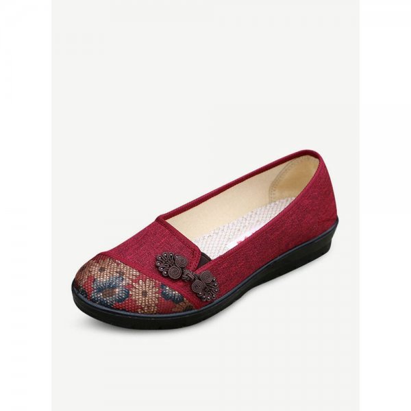 Floral Chinese Knot National Style Vintage Cotton Slip On Flat Shoes