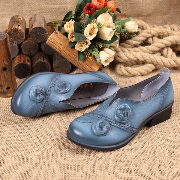 Flower Retro Mid Heel Original Folkways Handmade Shoes