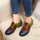 Retro Clover Pattern Hand-colored Genuine Leather Lace Up Block Heel Shoes