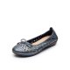 Women Leather Round Toe Breathable Hollow Bow Decoration Slip On Flat Loafers Shoes