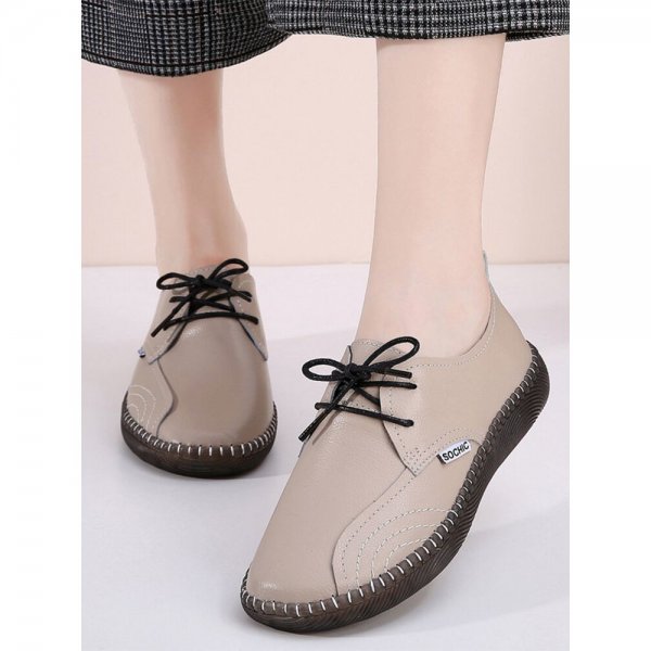 Women Brief Solid Color Slip-on Stitching Round Toe Flat Loafers Shoes