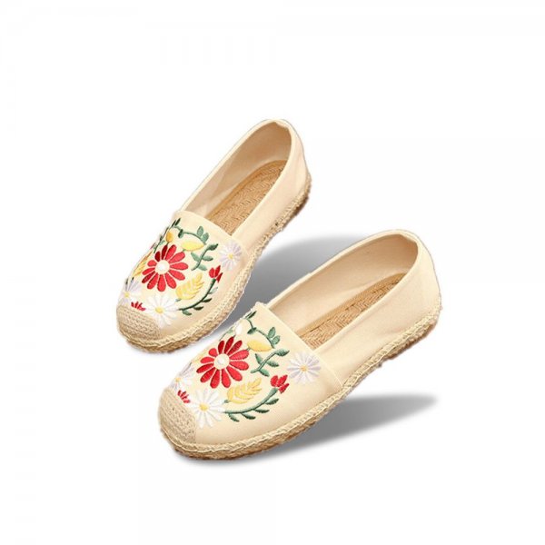 Women Old Peking Ethnic Retro Floral Embroidered Comfy Breathable Linen Casual Flat Shoes