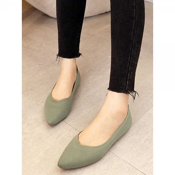 Women Pointed Toe Soft Solid Color Ballet Shoes Casual Shallow Slip On Knitted Flats