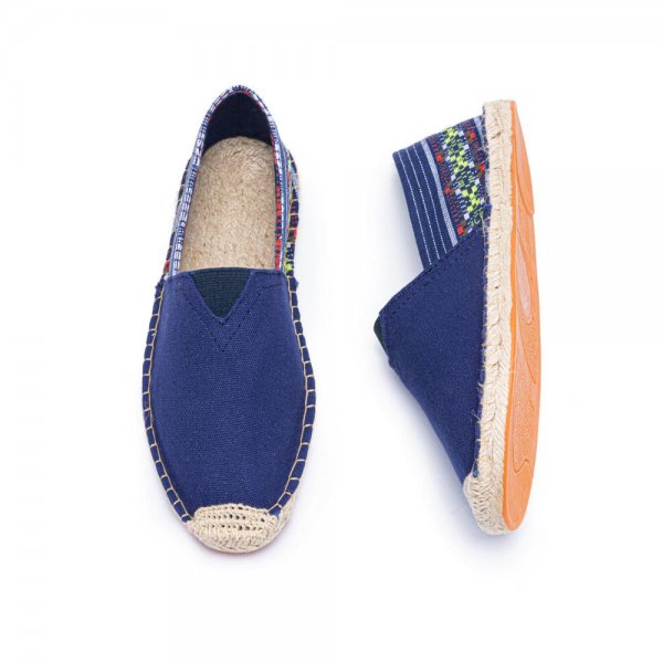 Ethnic Splicing Colorful Striped Linen Comfy Breathable Slip On Casual Espadrille Flat Shoes