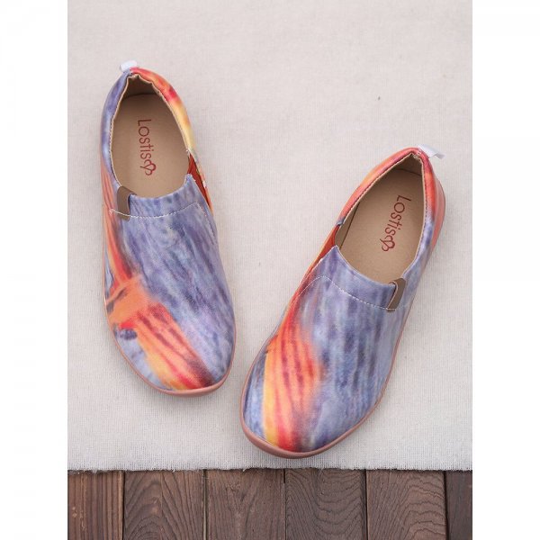 Women Sunset Pattern Slip Resistant Outdoor Comfy Slip On Flats