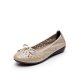 Women Leather Round Toe Breathable Hollow Bow Decoration Slip On Flat Loafers Shoes