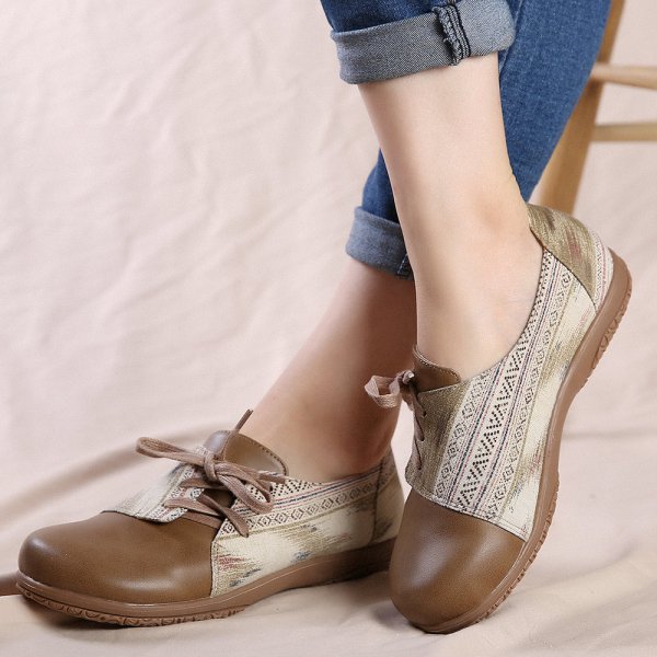 Bowknot Lace Up Printing Slip Resistant Casual Flat Shoes