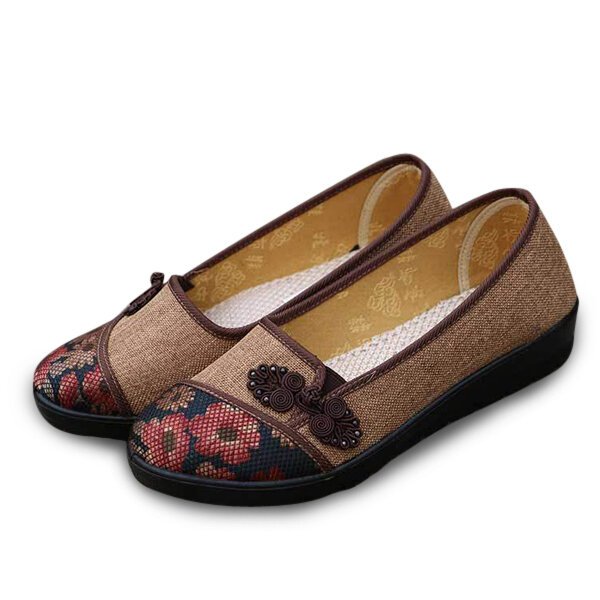 Floral Chinese Knot National Style Vintage Cotton Slip On Flat Shoes