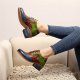 Retro Clover Pattern Hand-colored Genuine Leather Lace Up Block Heel Shoes