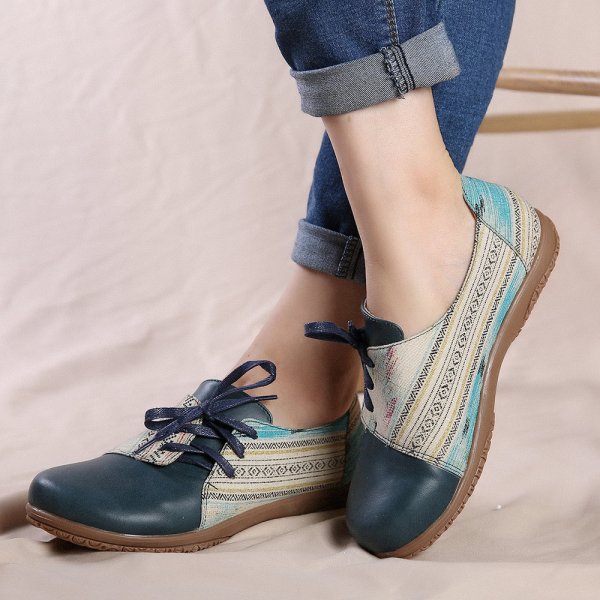 Bowknot Lace Up Printing Slip Resistant Casual Flat Shoes