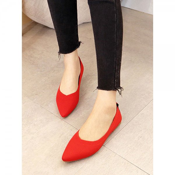 Women Pointed Toe Soft Solid Color Ballet Shoes Casual Shallow Slip On Knitted Flats